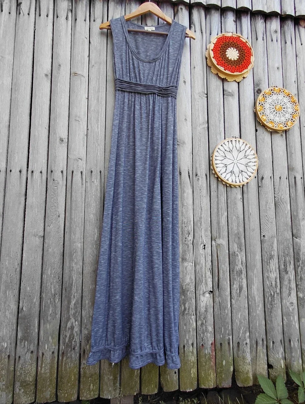 Max Studio stretch navy blue cap sleeve maxi & ruffle trim dress Womens M - Picture 6 of 9